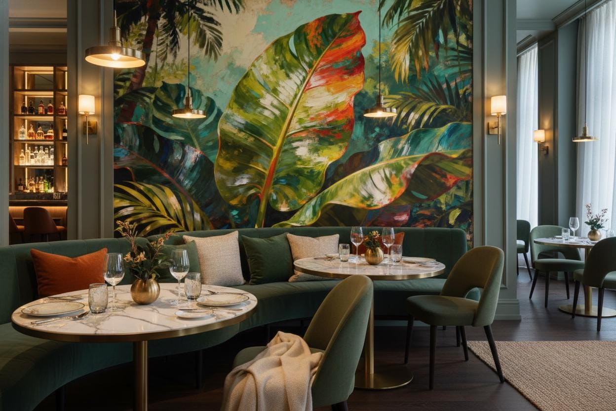 Tropical Rainforest Non Woven Floral Wallpaper – lifestyle view, Golden Era Walls