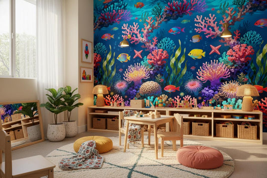 Coastal Coral Reef Oceanic Coastal Wallpaper – detail view, Golden Era Walls