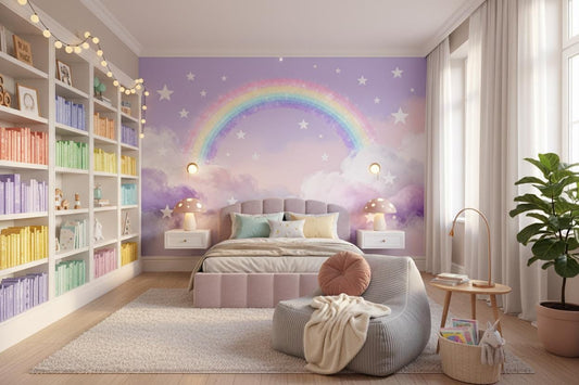 Rainbow Stars Pastel Cloud Wallpaper – peel and stick wallpaper mural, Golden Era Walls