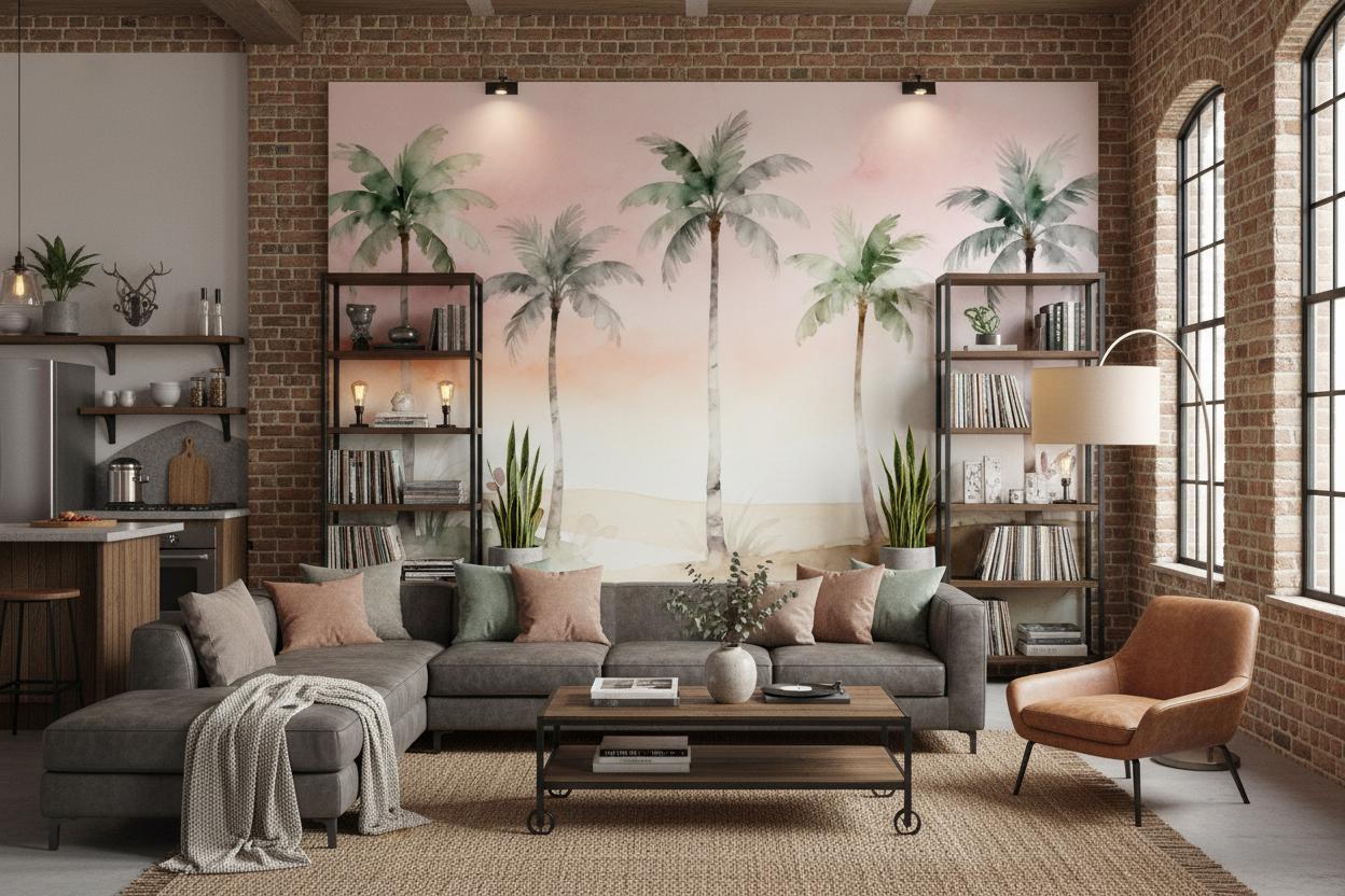 Rainbow Stars Pastel Cloud Tropical Wallpaper – scale reference, Golden Era Walls