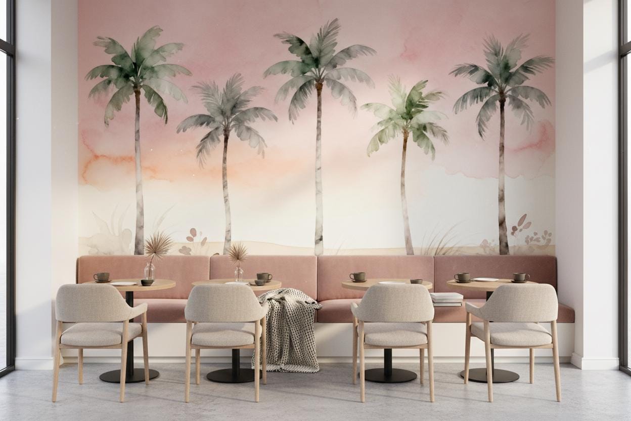 Rainbow Stars Pastel Cloud Tropical Wallpaper – peel and stick wallpaper mural, Golden Era Walls