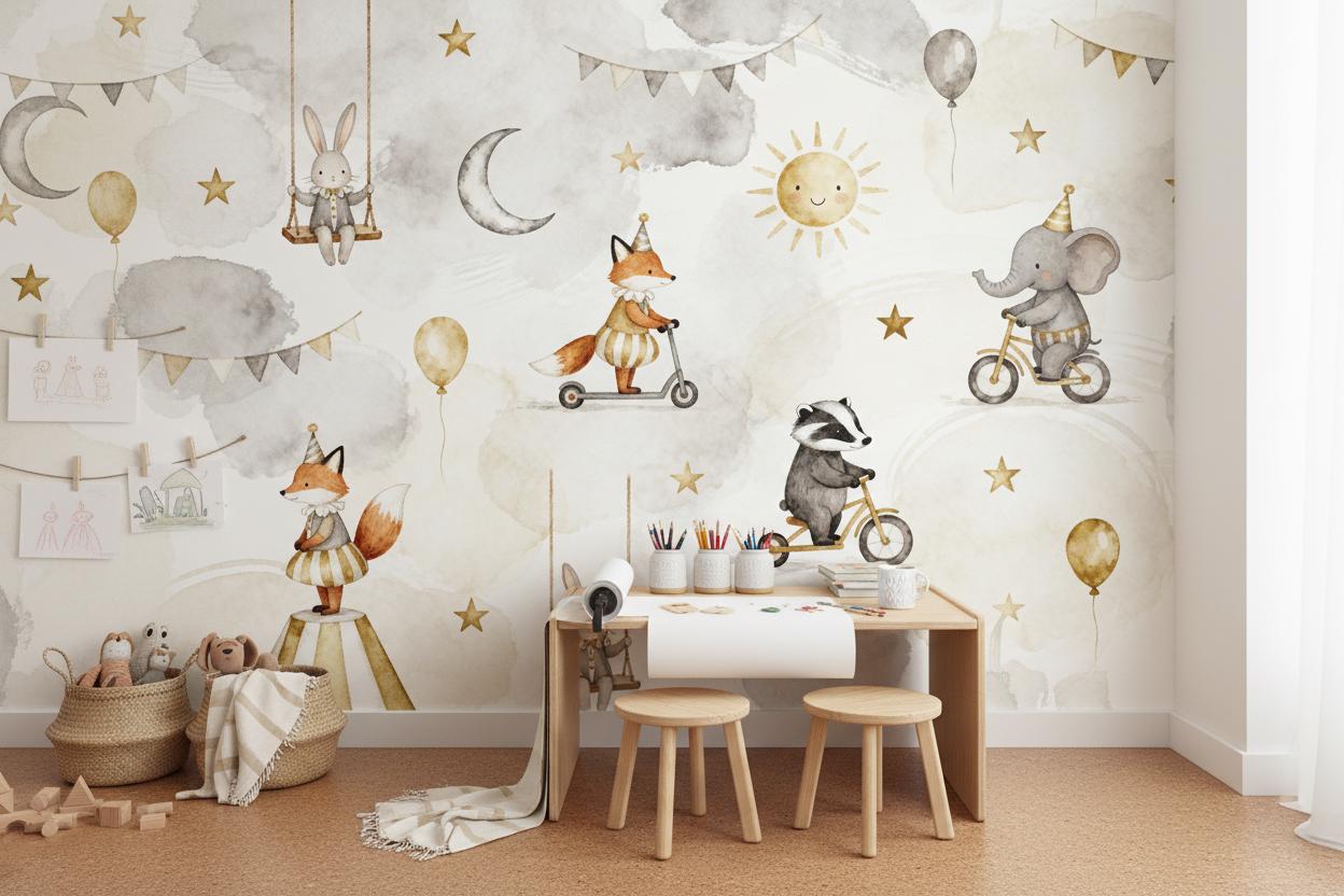 Whimsical Gray Gold Watercolor Wallpaper – detail view, Golden Era Walls