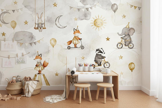 Whimsical Gray Gold Watercolor Wallpaper – detail view, Golden Era Walls