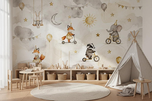 Whimsical Gray Gold Watercolor Wallpaper – peel and stick wallpaper mural, Golden Era Walls