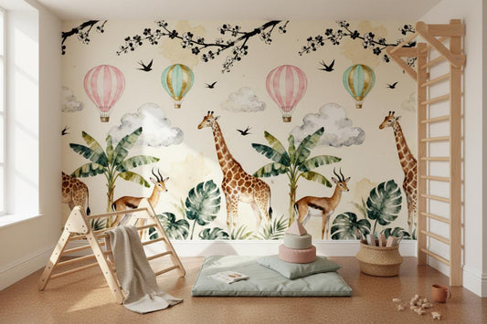 Watercolor Safari Giraffe Hot Tropical Wallpaper – detail view, Golden Era Walls