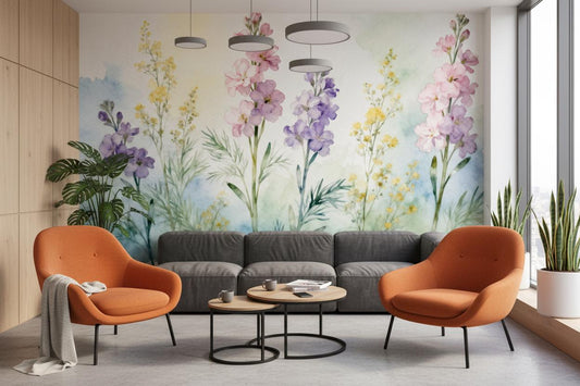 Pastel Watercolor Floral Botanical Floral Wallpaper – lifestyle view, Golden Era Walls