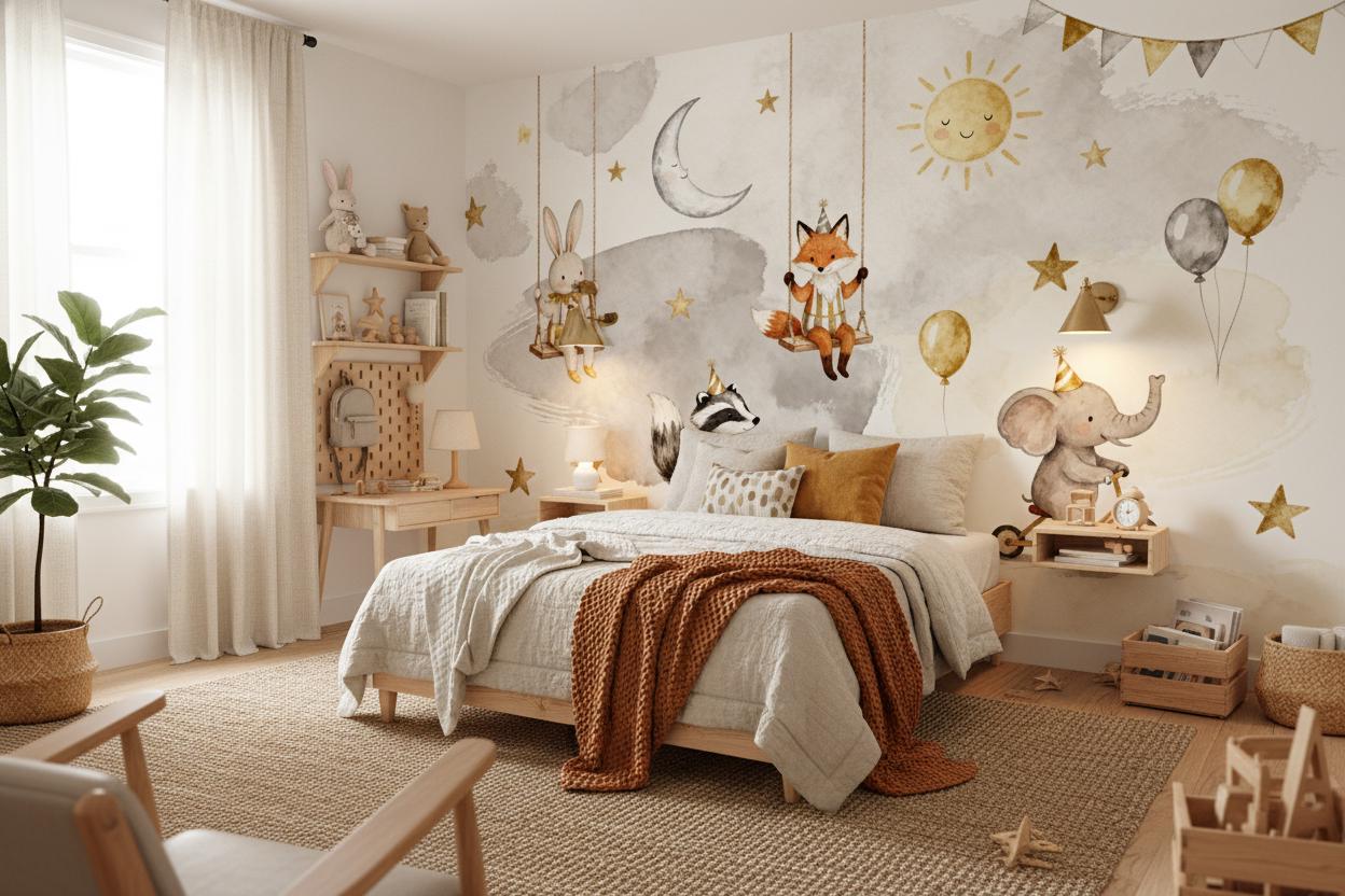 Woodland Animal Gold Grey Wallpaper – alternate view, Golden Era Walls