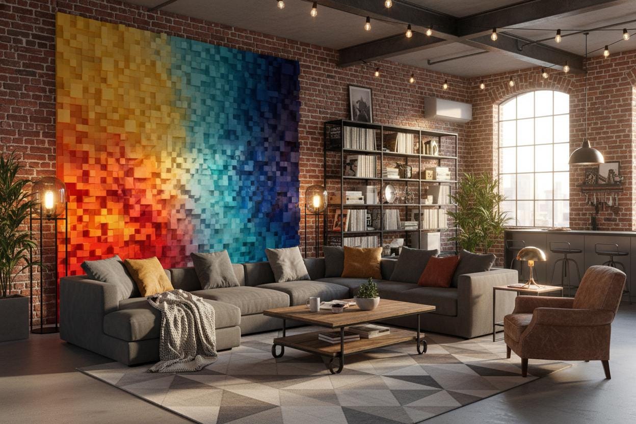 Multicolor Geometric 3D Blocks Geometric Wallpaper – alternate view, Golden Era Walls