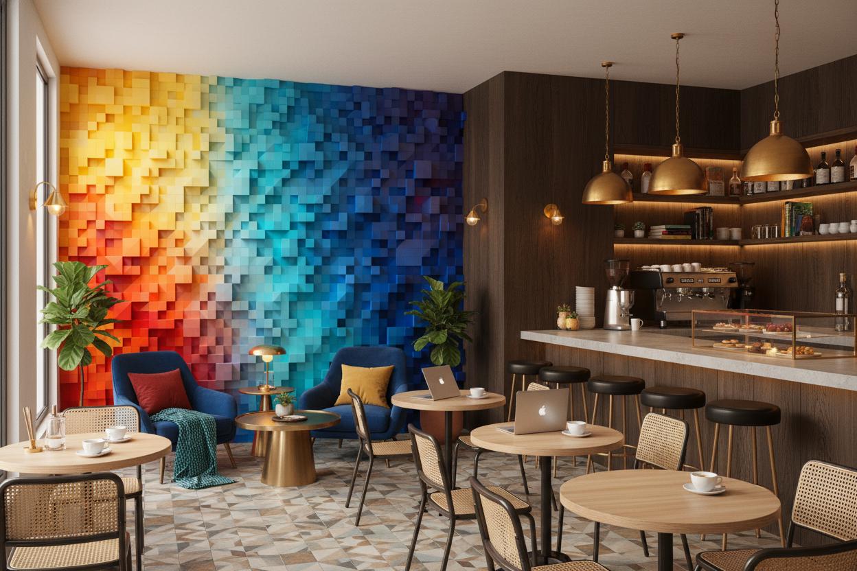 Multicolor Geometric 3D Blocks Geometric Wallpaper – scale reference, Golden Era Walls