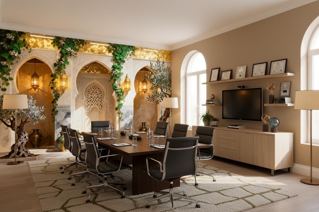 Moroccan Arch Gold Cream Floral Wallpaper – scale reference, Golden Era Walls