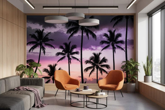 Moody Tropical Palm Tree Tropical Wallpaper – lifestyle view, Golden Era Walls