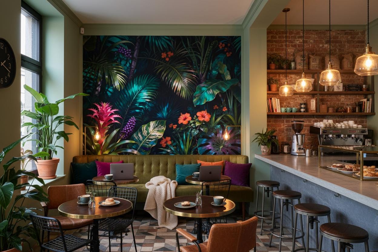 Moody Maximalist Tropical Dark Floral Wallpaper – detail view, Golden Era Walls