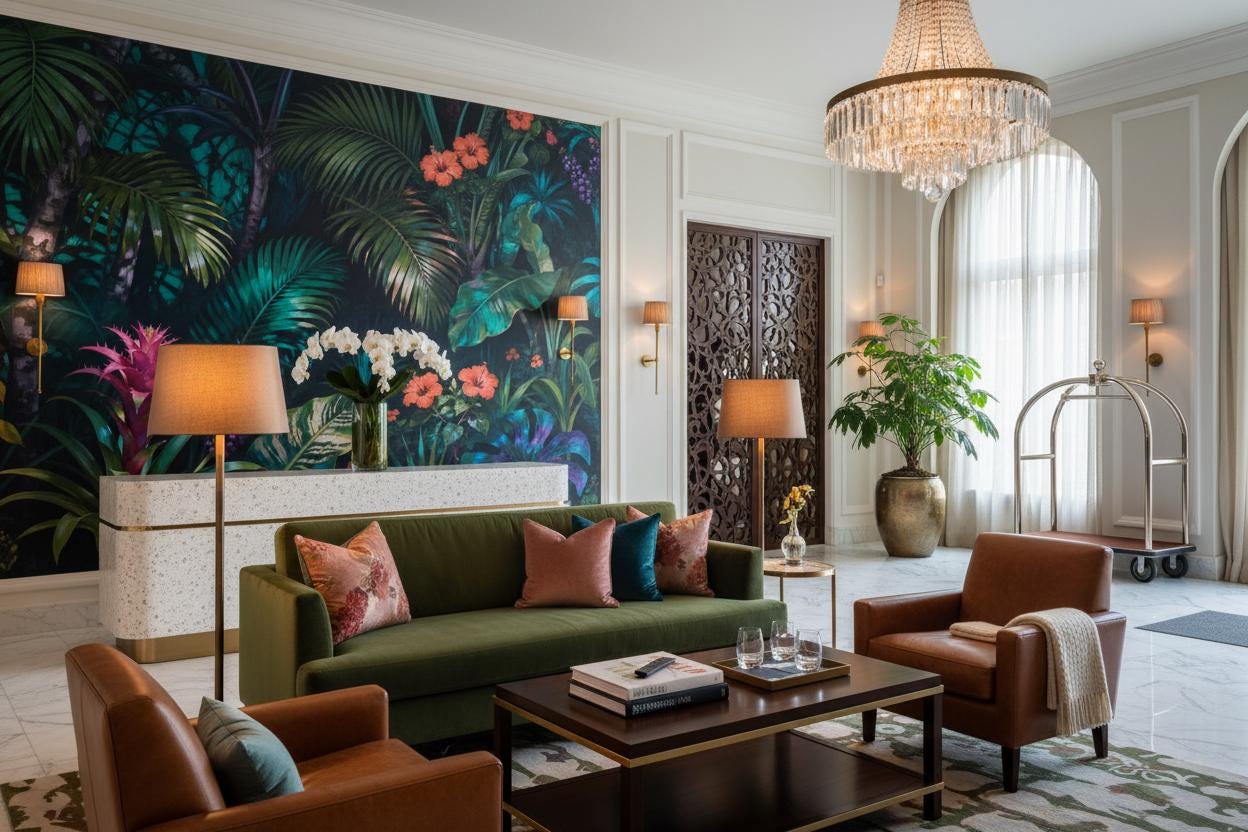Moody Maximalist Tropical Dark Floral Wallpaper – alternate view, Golden Era Walls