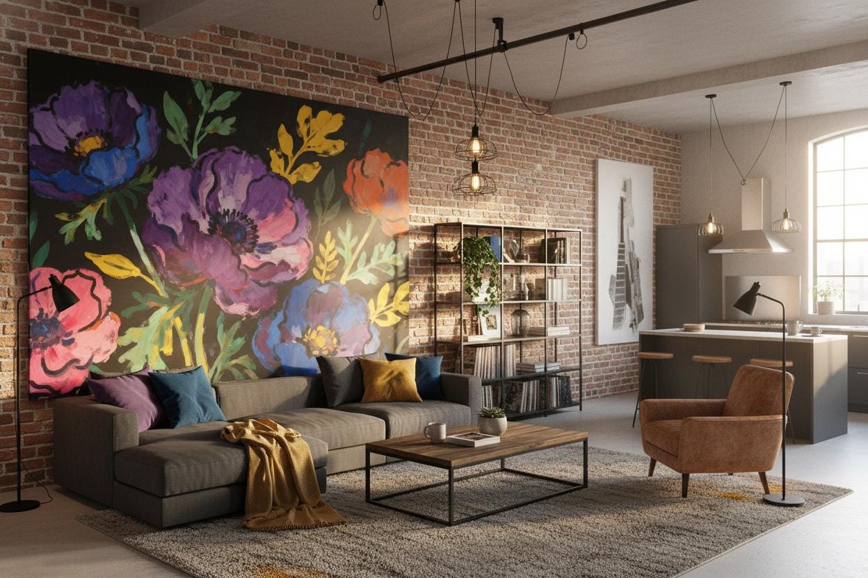 Painterly Dark Floral Colorful Floral Wallpaper – detail view, Golden Era Walls