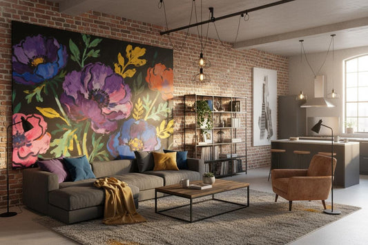 Painterly Dark Floral Colorful Floral Wallpaper – detail view, Golden Era Walls
