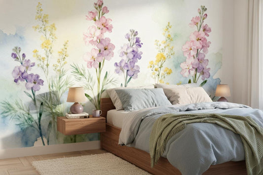 Pastel Watercolor Floral Botanical Floral Wallpaper – peel and stick wallpaper mural, Golden Era Walls