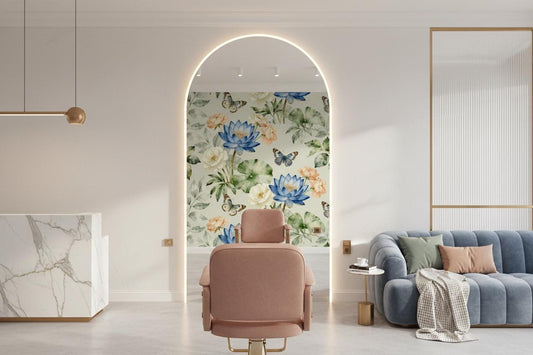 Watercolor Vintage Floral Blue Floral Wallpaper – detail view, Golden Era Walls