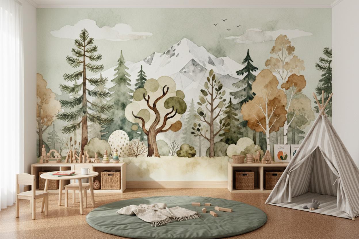 Watercolor Sea Life Dark Coastal Wallpaper – lifestyle view, Golden Era Walls