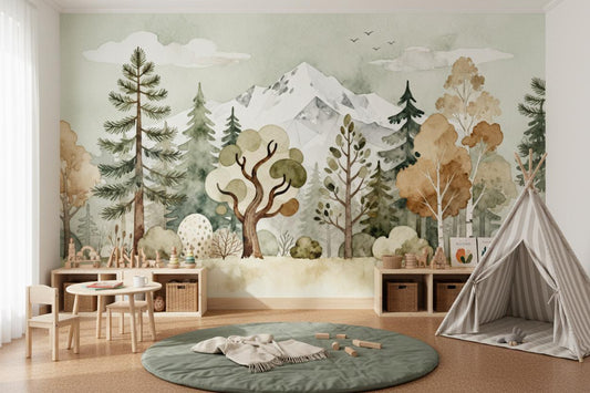 Watercolor Sea Life Dark Coastal Wallpaper – lifestyle view, Golden Era Walls