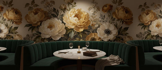 Vintage Golden Floral Moody Floral Wallpaper – detail view, Golden Era Walls