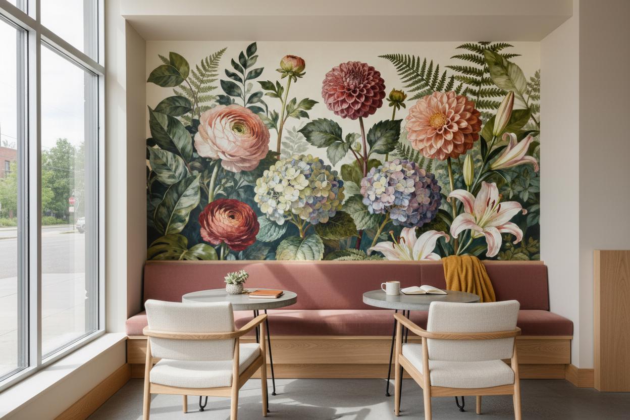 Vintage Floral Moody Botanical Floral Wallpaper – detail view, Golden Era Walls