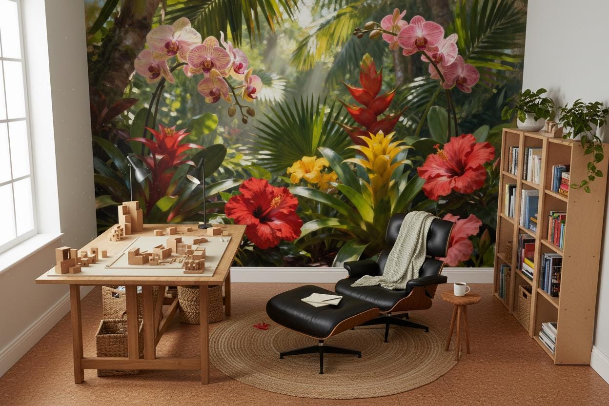 Vibrant Tropical Jungle Botanical Floral Wallpaper – detail view, Golden Era Walls