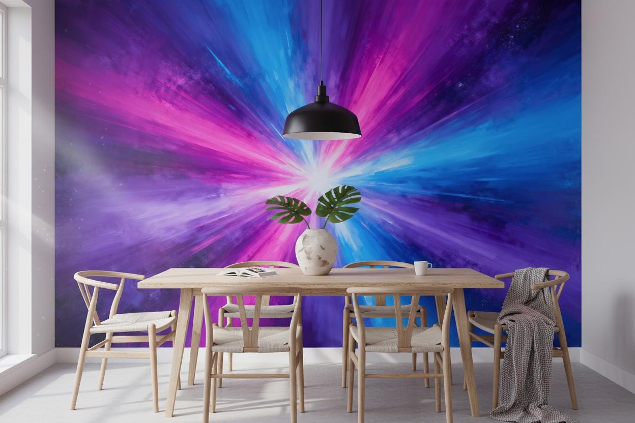 Vibrant Burst Pink Blue Geometric Wallpaper – peel and stick wallpaper mural, Golden Era Walls