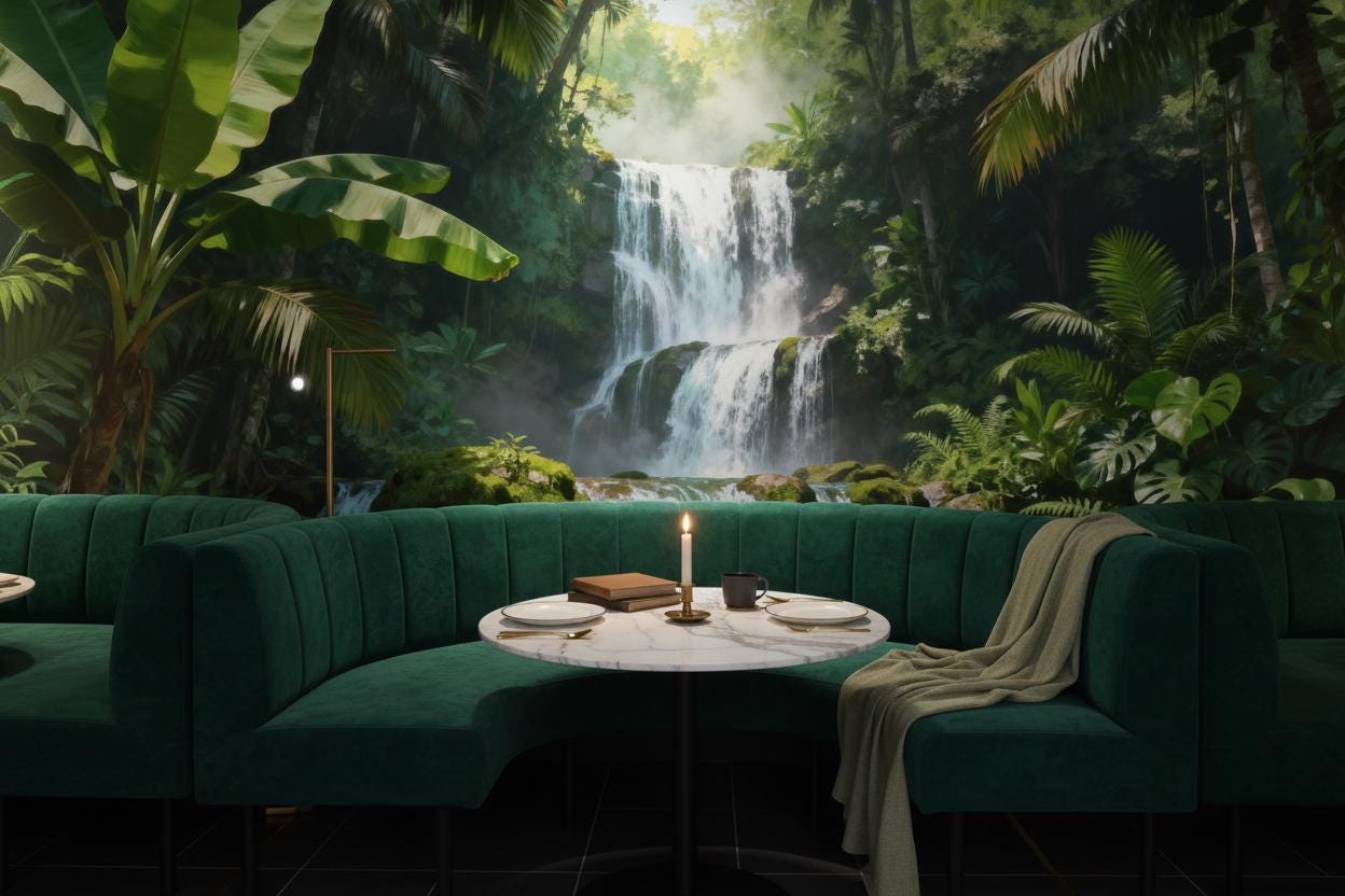 Vibrant Tropical Jungle Botanical Floral Wallpaper – alternate view, Golden Era Walls