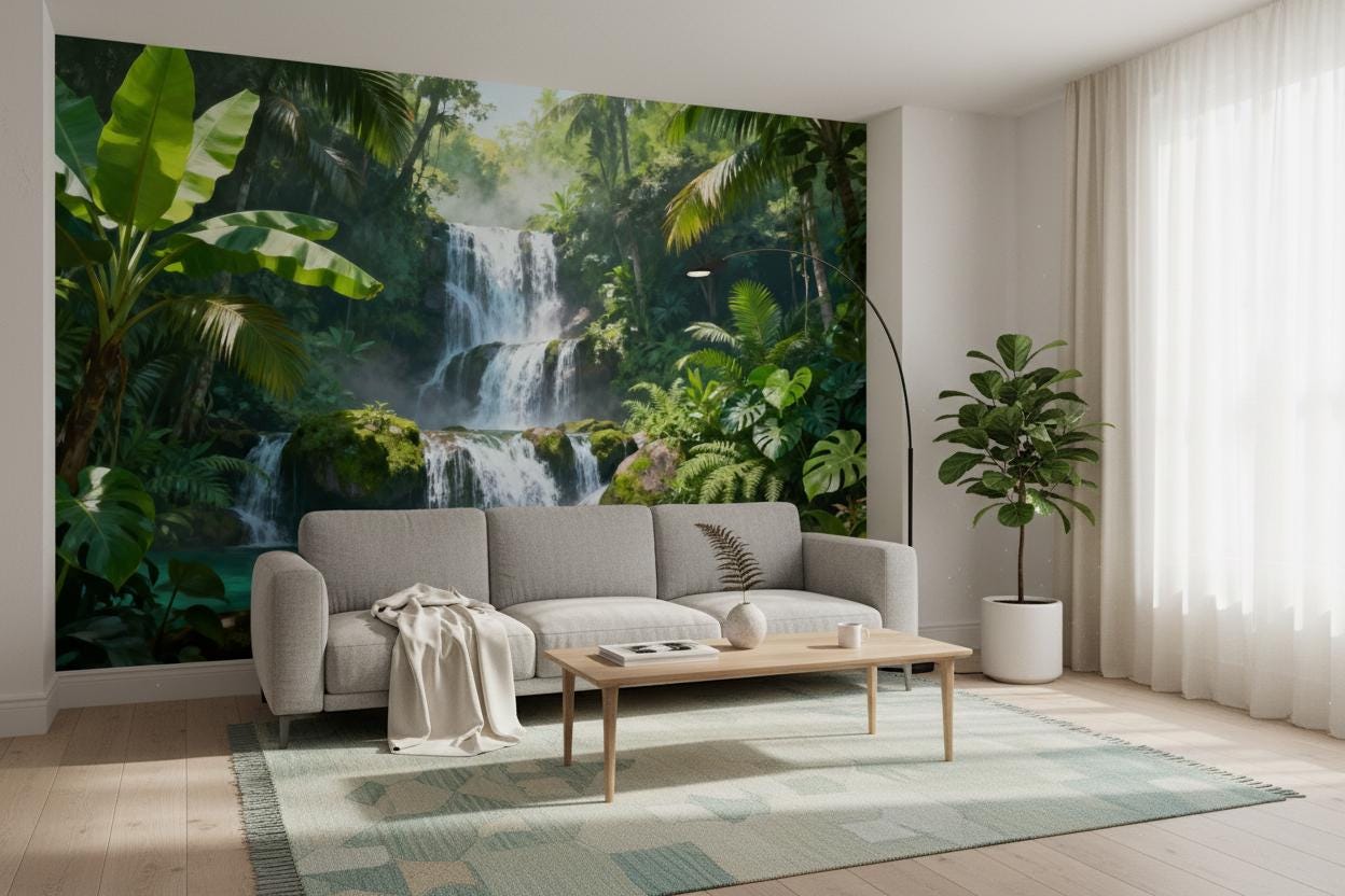 Vibrant Tropical Jungle Botanical Floral Wallpaper – detail view, Golden Era Walls