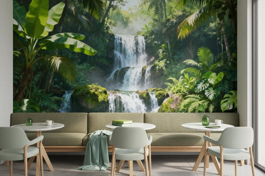 Vibrant Tropical Jungle Botanical Floral Wallpaper – lifestyle view, Golden Era Walls