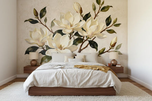 Vintage Magnolia Floral Luxury Floral Wallpaper – room setting, Golden Era Walls