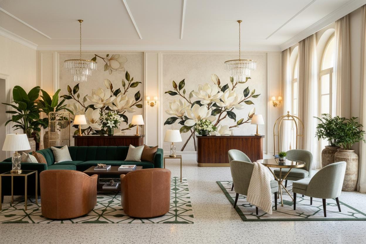 Vintage Magnolia Floral Luxury Floral Wallpaper – alternate view, Golden Era Walls
