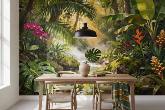 Tropical Rainforest Non Woven Floral Wallpaper – peel and stick wallpaper mural, Golden Era Walls