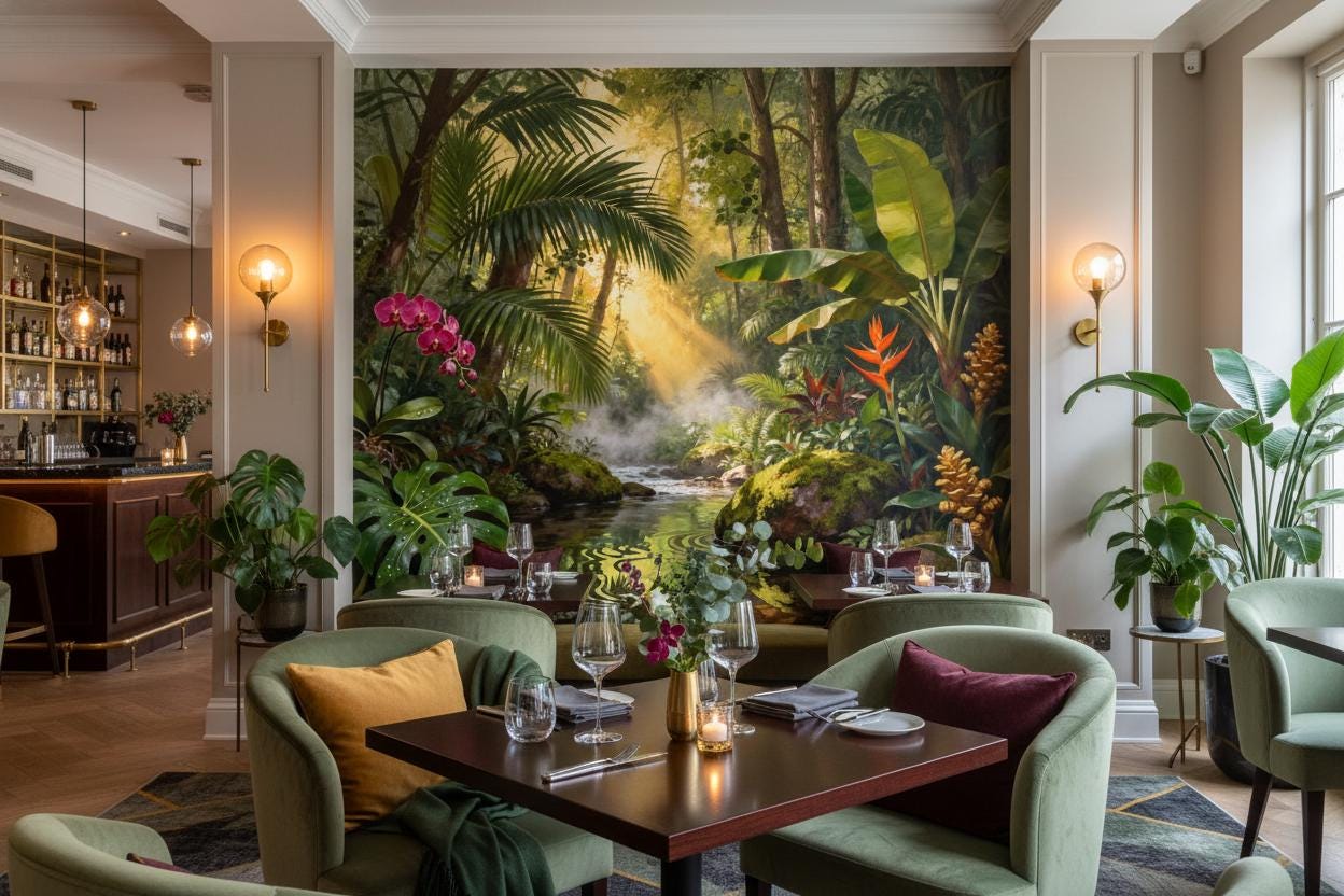 Tropical Rainforest Non Woven Floral Wallpaper – lifestyle view, Golden Era Walls
