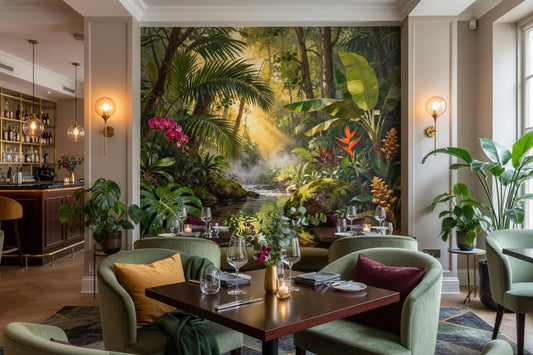 Tropical Rainforest Non Woven Floral Wallpaper – lifestyle view, Golden Era Walls