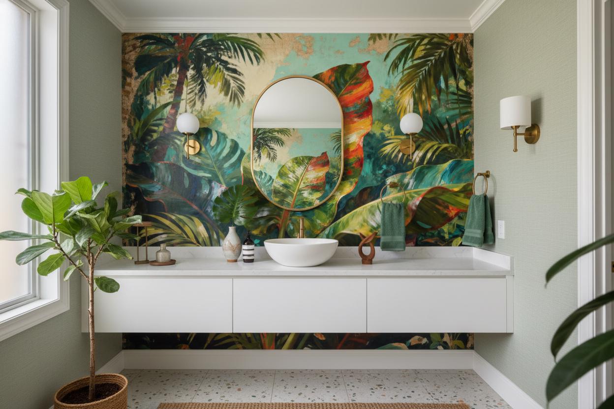 Tropical Rainforest Non Woven Floral Wallpaper – room setting, Golden Era Walls