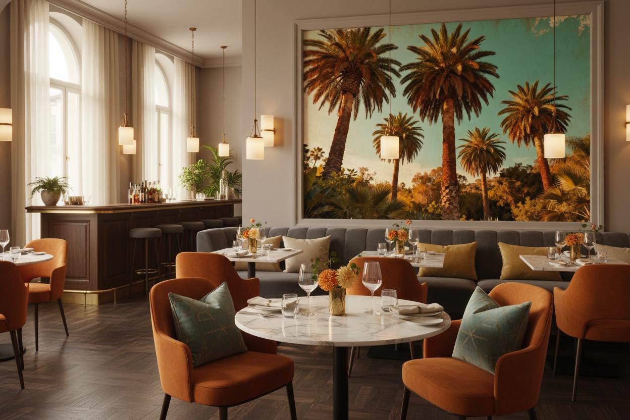 Tropical Palm Tree Teal Floral Wallpaper – alternate view, Golden Era Walls