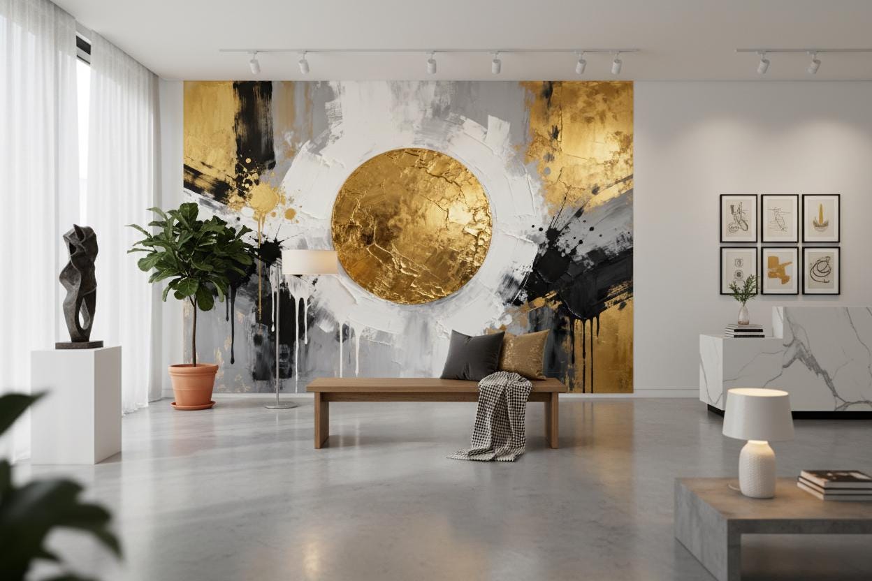 Luxury Abstract Gold Black Geometric Wallpaper – lifestyle view, Golden Era Walls