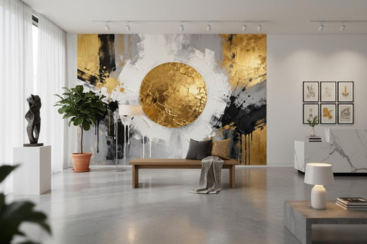 Luxury Abstract Gold Black Geometric Wallpaper – lifestyle view, Golden Era Walls