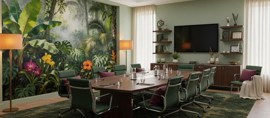 Lush Tropical Jungle Green Floral Wallpaper – detail view, Golden Era Walls