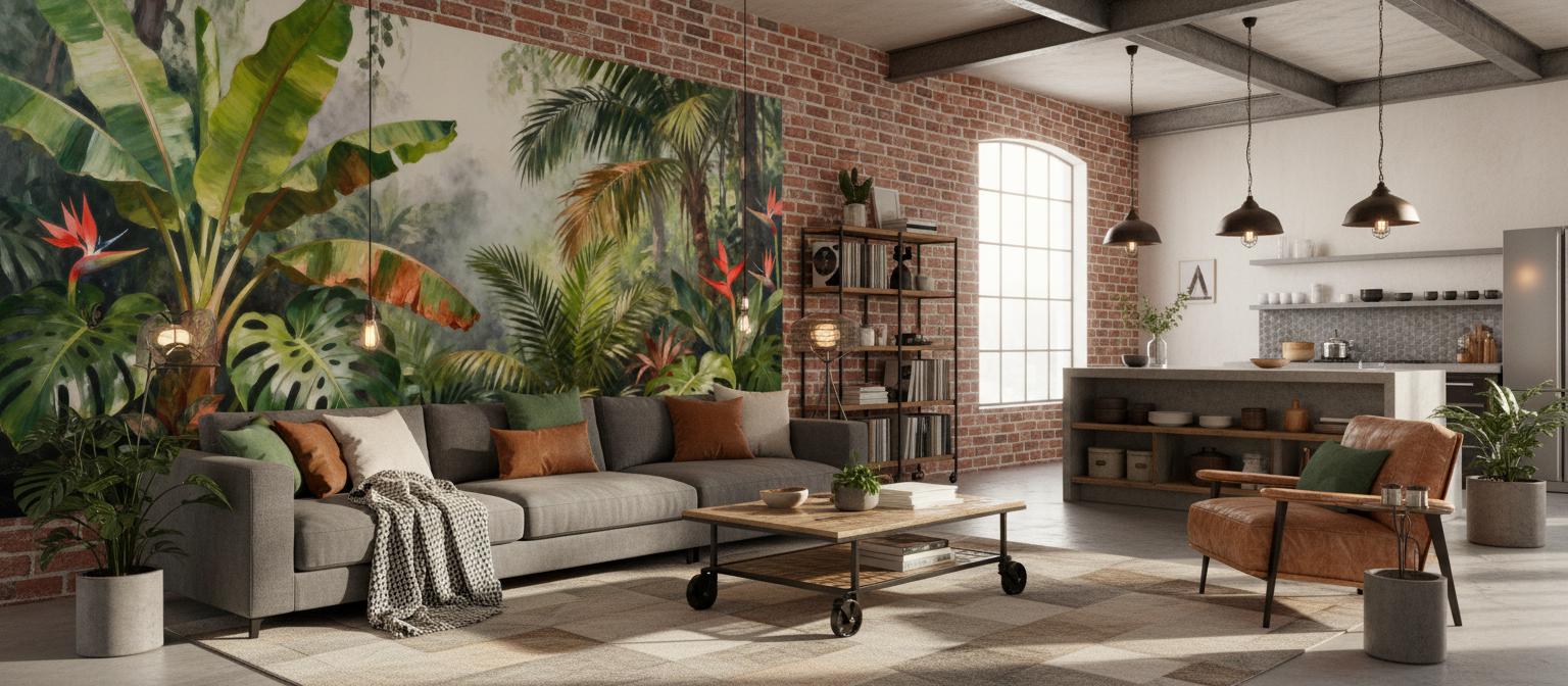 Tropical Jungle Green Botanical Floral Wallpaper – alternate view, Golden Era Walls