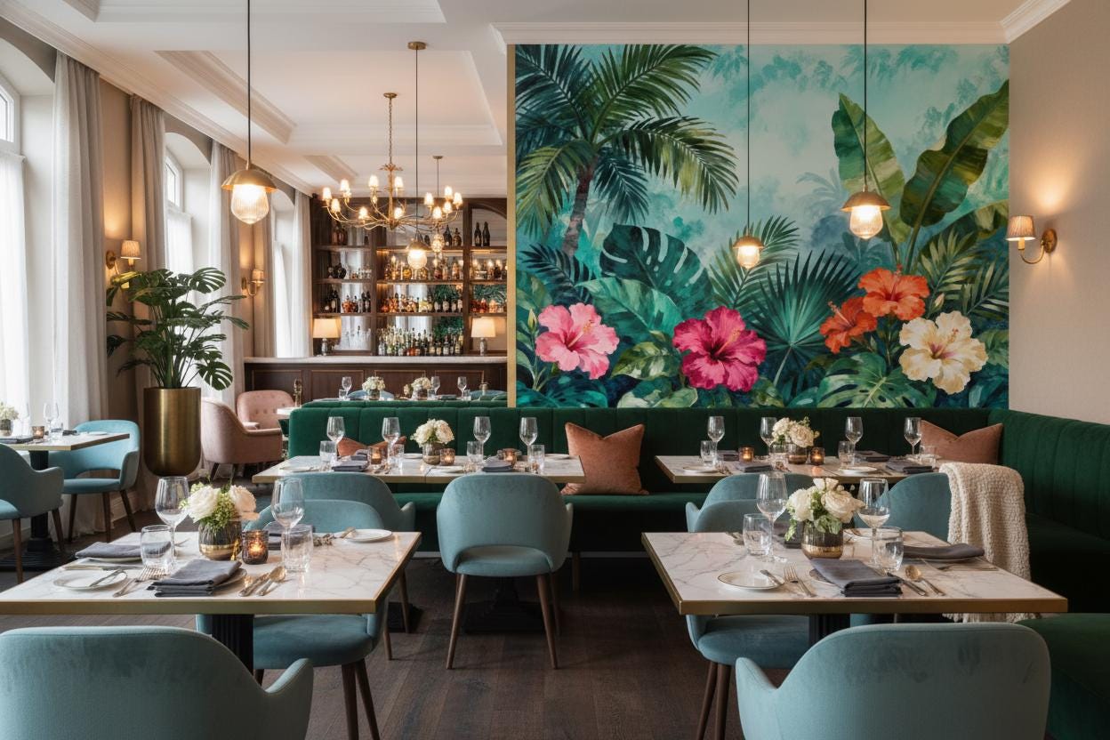 Tropical Hibiscus Vibrant Green Floral Wallpaper – alternate view, Golden Era Walls