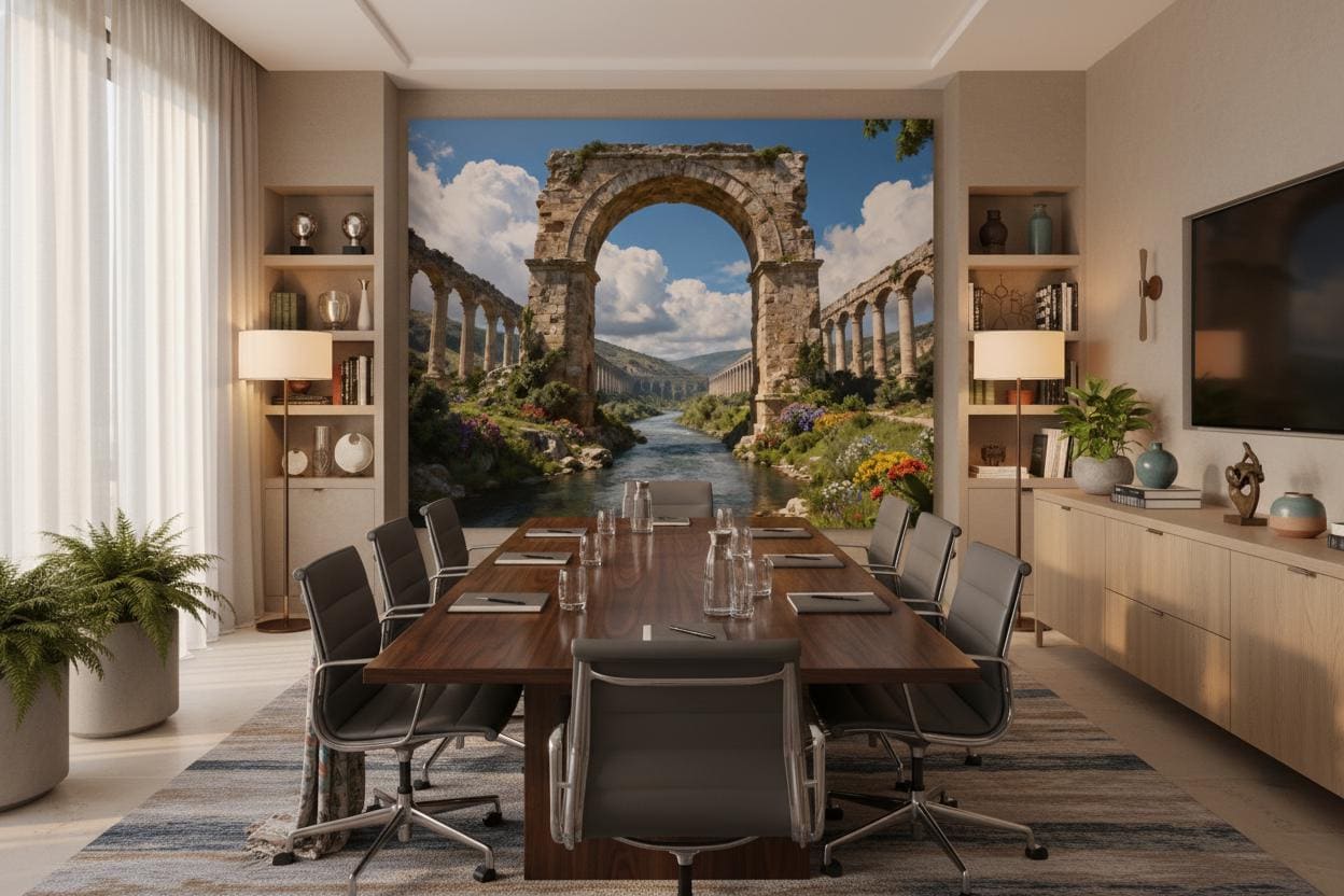Historic Roman Aqueduct Scenic Wallpaper – lifestyle view, Golden Era Walls