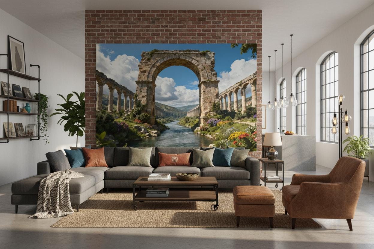 Historic Roman Aqueduct Scenic Wallpaper – scale reference, Golden Era Walls