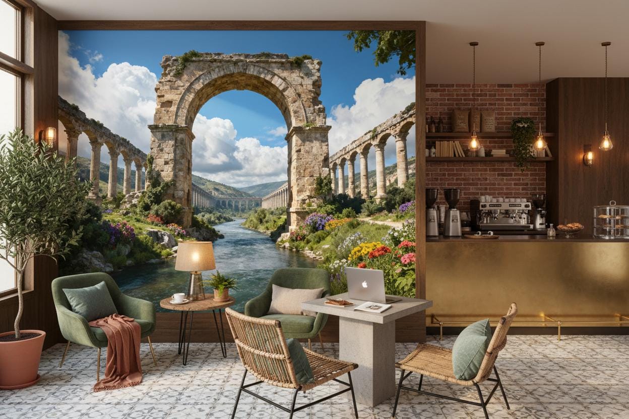 Historic Roman Aqueduct Scenic Wallpaper – detail view, Golden Era Walls