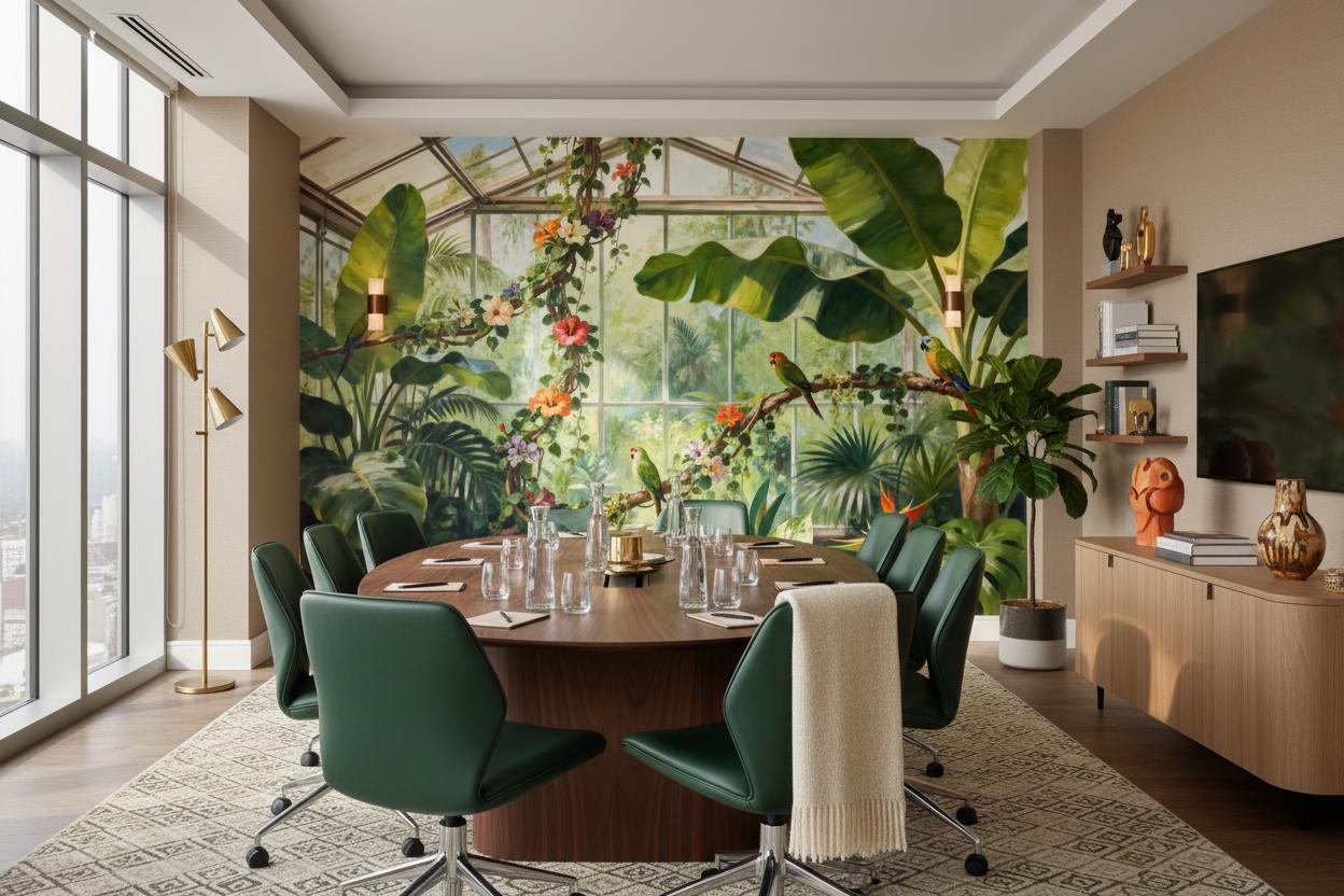 Tropical Greenhouse Exotic Parrot Floral Wallpaper – alternate view, Golden Era Walls