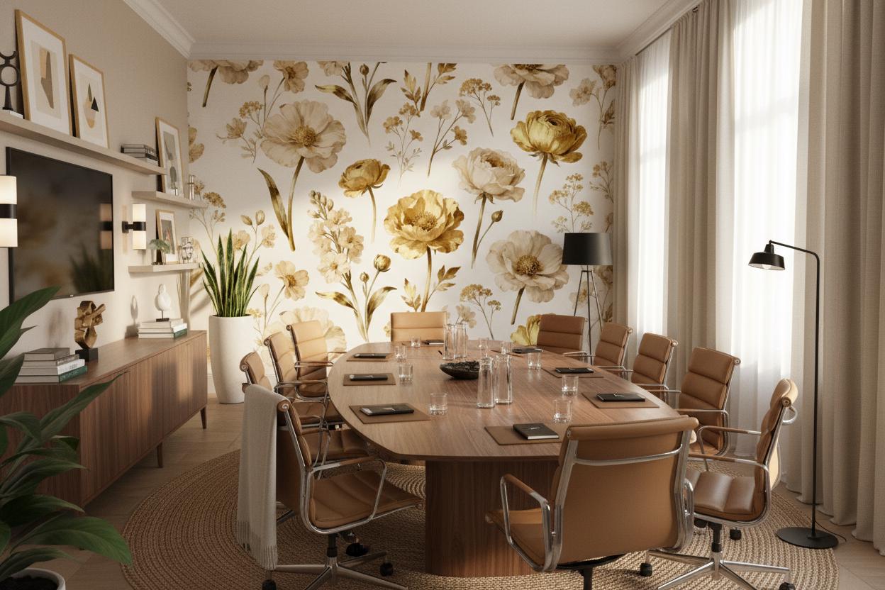 Golden Floral Vintage Botanical Floral Wallpaper – alternate view, Golden Era Walls