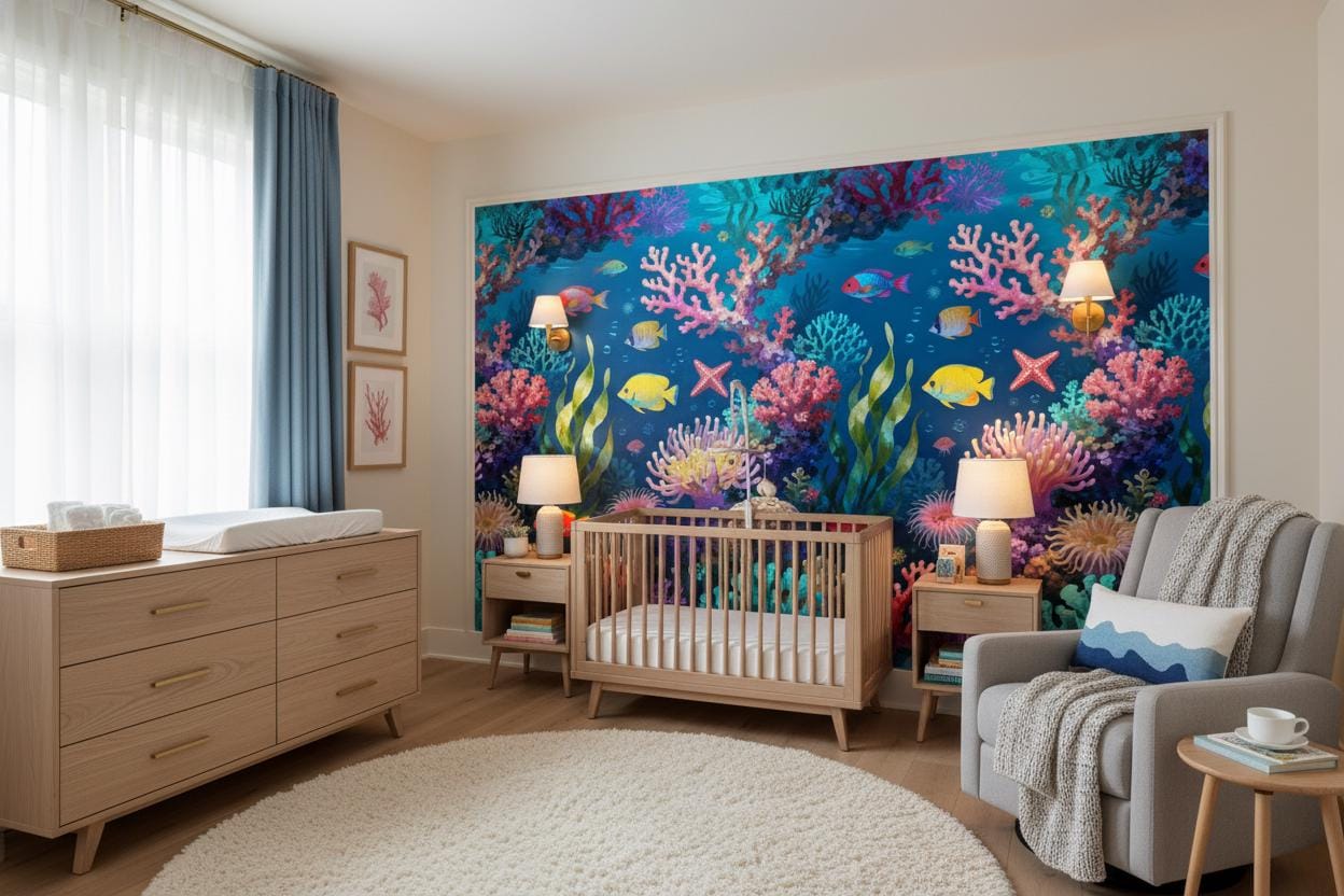 Coastal Coral Reef Oceanic Coastal Wallpaper – scale reference, Golden Era Walls