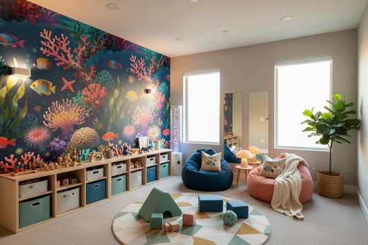 Coastal Coral Reef Oceanic Coastal Wallpaper – lifestyle view, Golden Era Walls