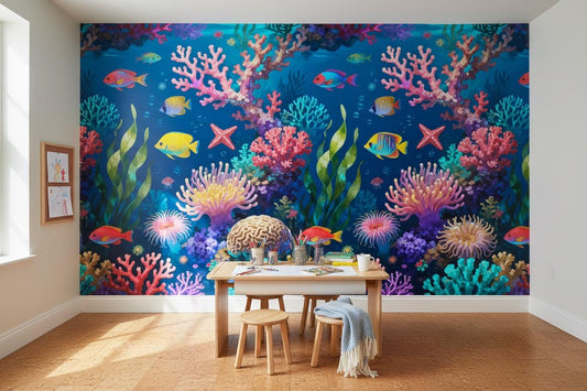 Coastal Coral Reef Oceanic Coastal Wallpaper – peel and stick wallpaper mural, Golden Era Walls